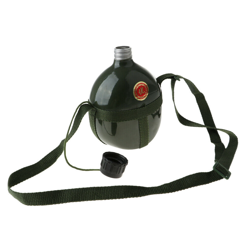 Outdoor Army Green Canteen Water Bottle Camping Retro Aluminum Container W/