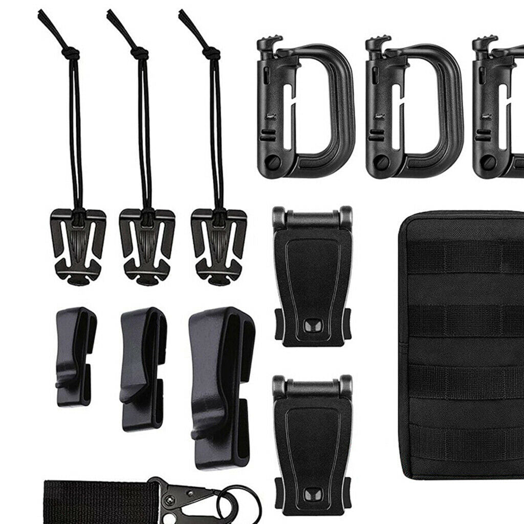 Kit of 13 Molle Attachments for D-Ring Clip Keyring Holder Outdoor Tools