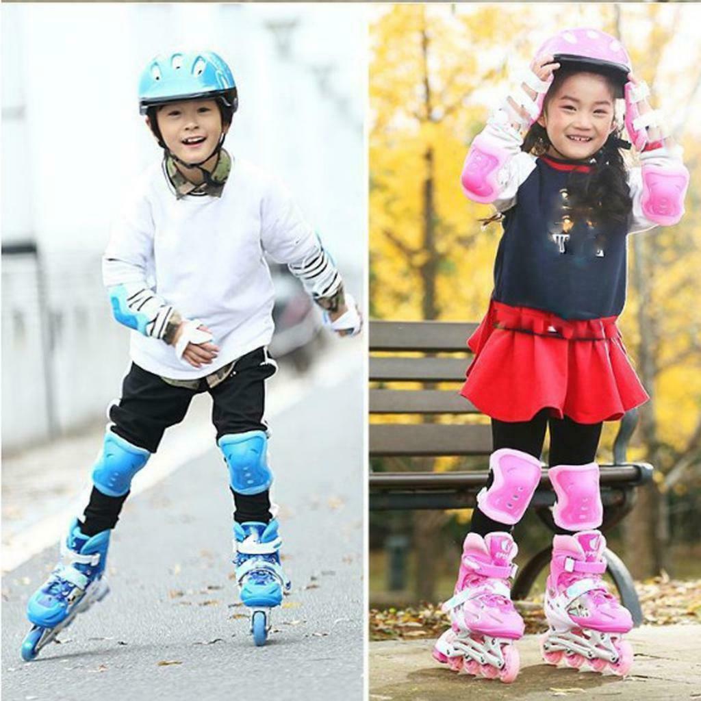 7Pcs Kid Wrist Knee Elbow Protector Roller Skating Skateboard Outdoor Guard Blue