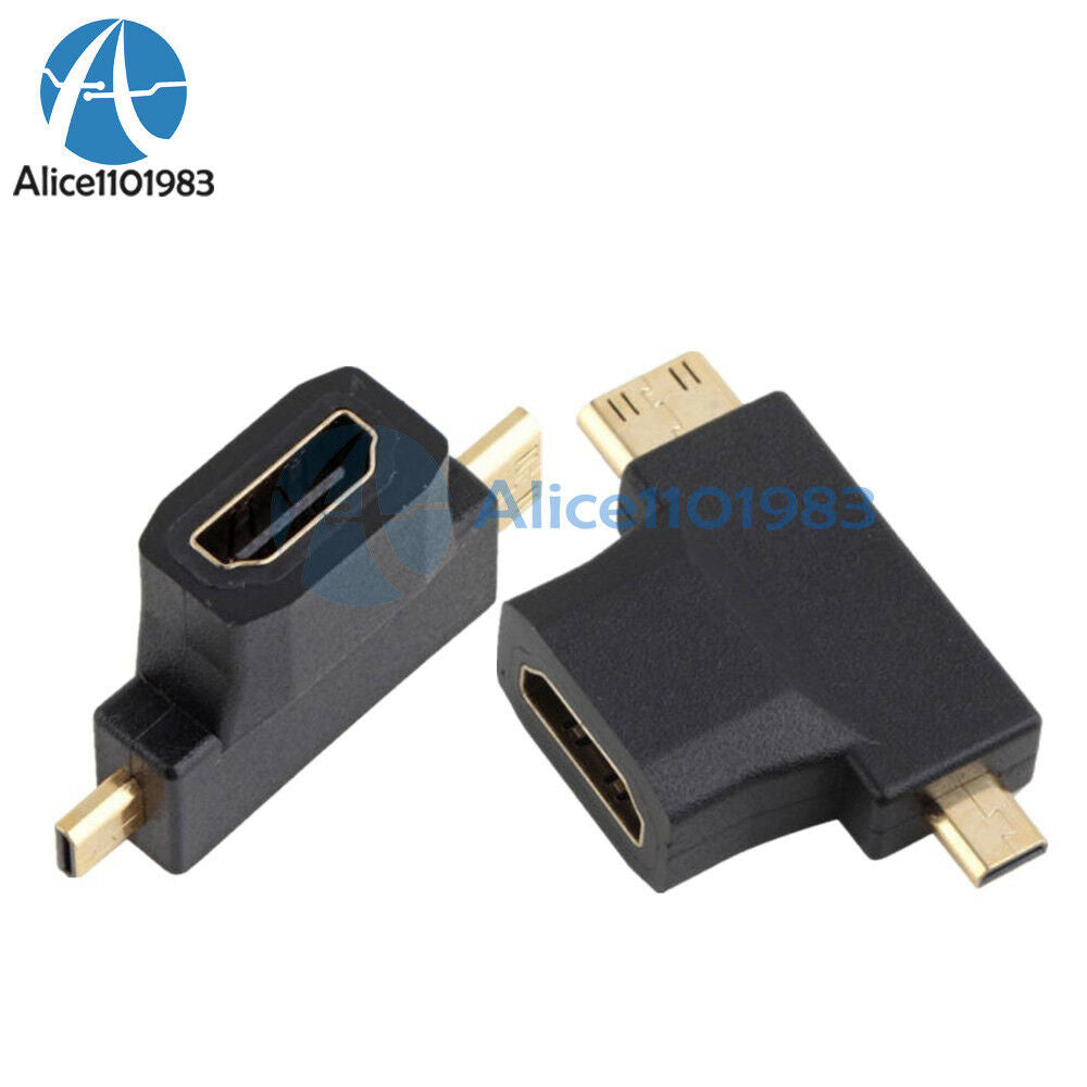 2PCS 3 in 1 HDMI Female to Mini HDMI Male + Micro HDMI Male Connector Adapter