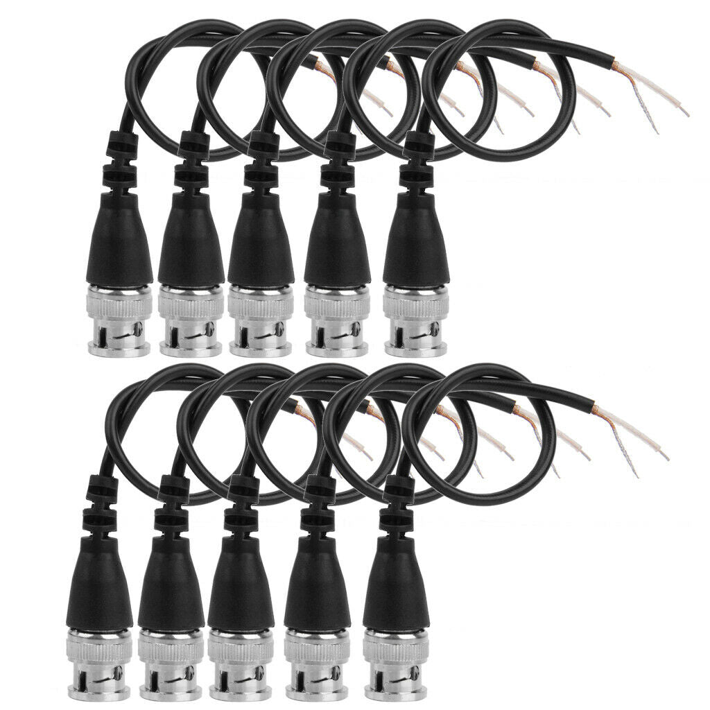 10pcs 20cm DC Power BNC Plug Pigtail Wire for CCTV Camera BNC Monitor Black