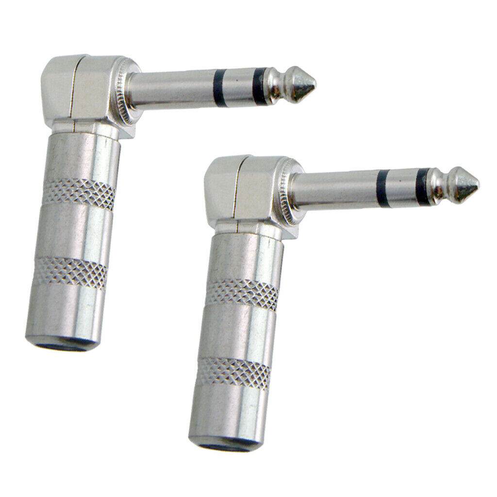 2PCS Guitar Audio Connector Plug 1/4" 6.35mm Right Angle Male Plated Stereo