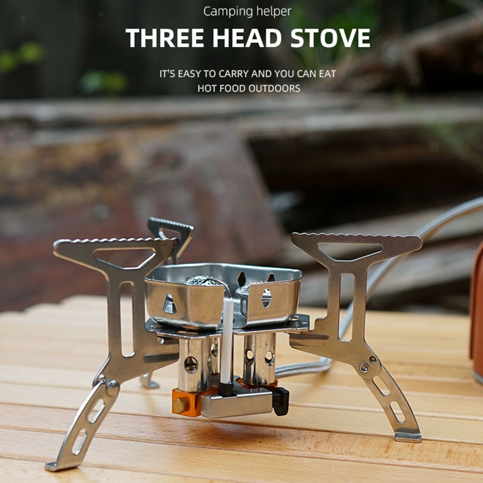 5800W Windproof Camping Stove Backpack Stove 3 Furnaces Heads for Picnic