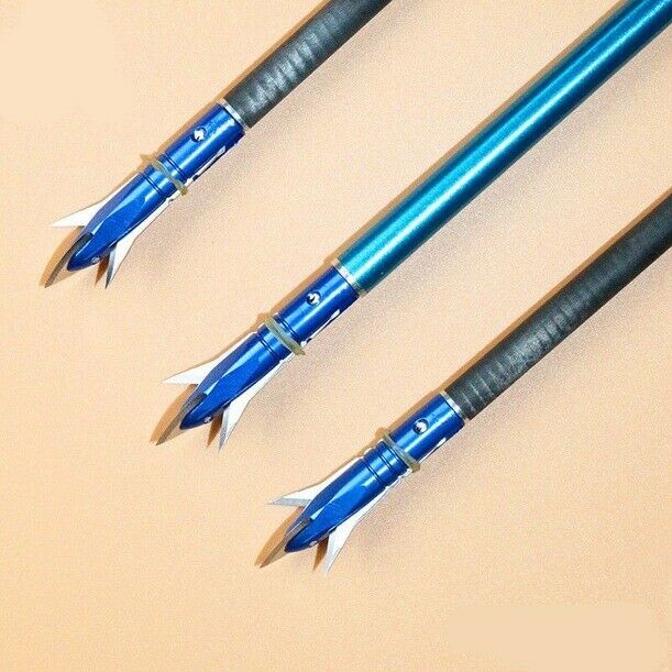 6pcs Steel Broadheads 100gr 2 Expandable Blades Arrow Tips Archery Hunting Blue