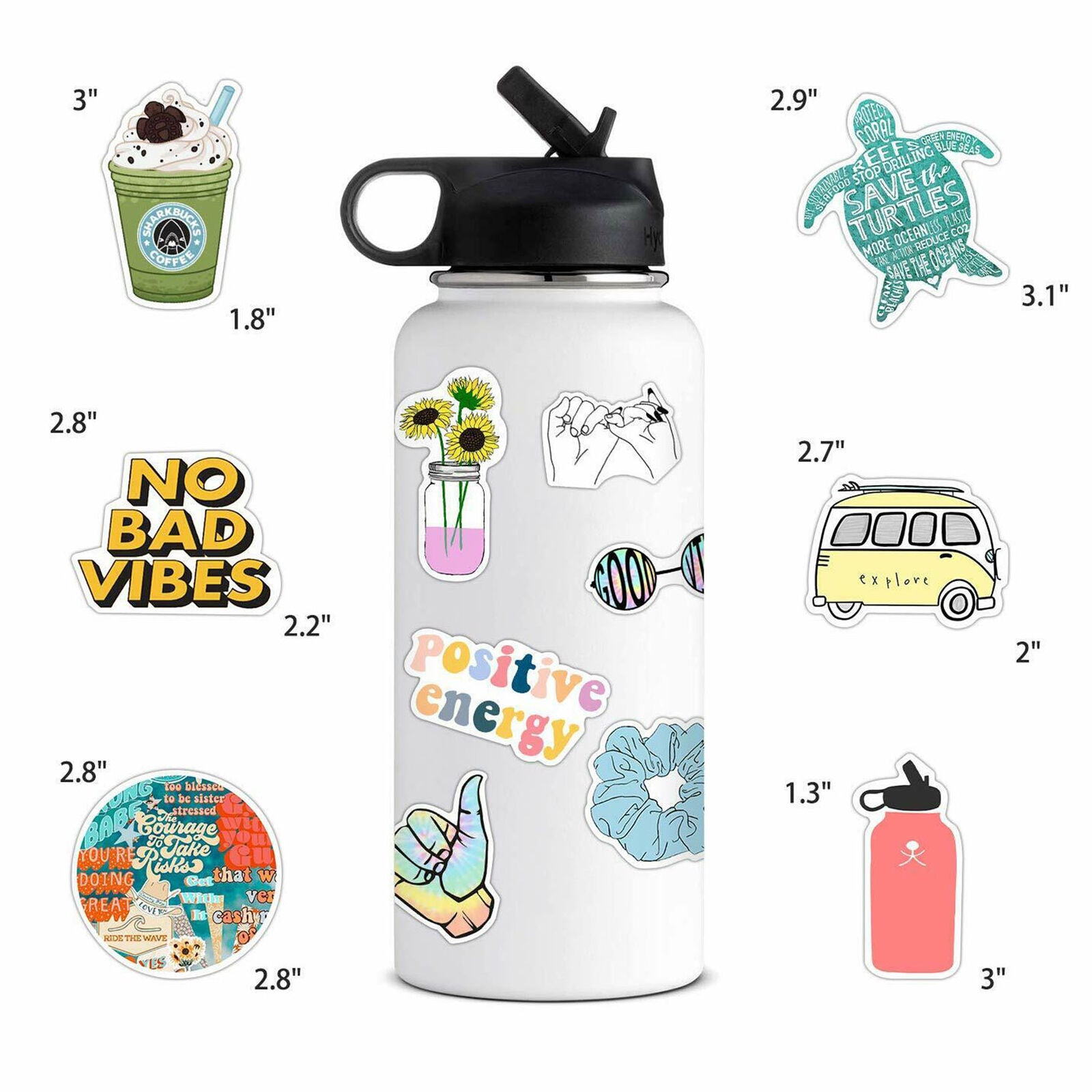 50 Pcs VSCO Stickers for Hydro Flask, Cute Vinyl Waterproof Trendy Stickers