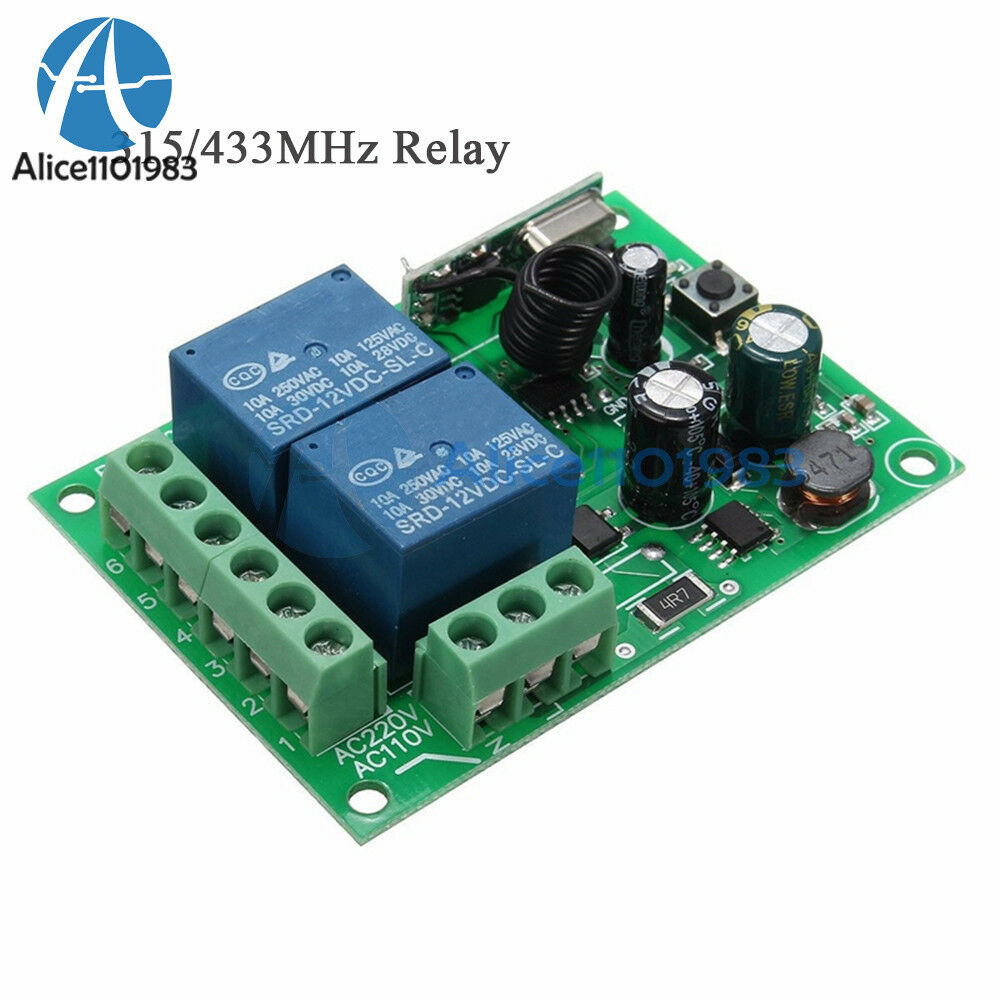 AC 220V 433MHz 2CH Channel Wireless RF Relay Remote Control Switch Receiver 10A
