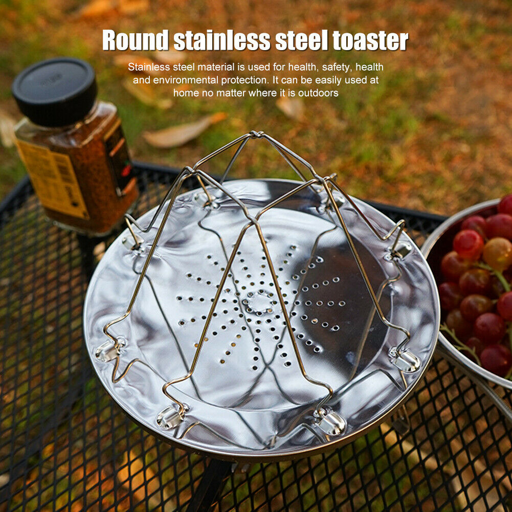 4 Slice Outdoor Camping BBQ Toaster Tray Foldable Bread Toast Rack Grill @
