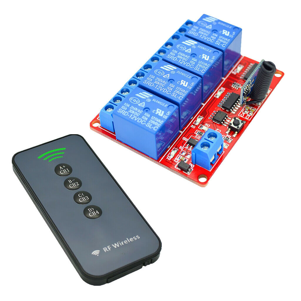 4 CH Relay Receiver 12V Transmitter Wireless Remote Control Switch 4-Key
