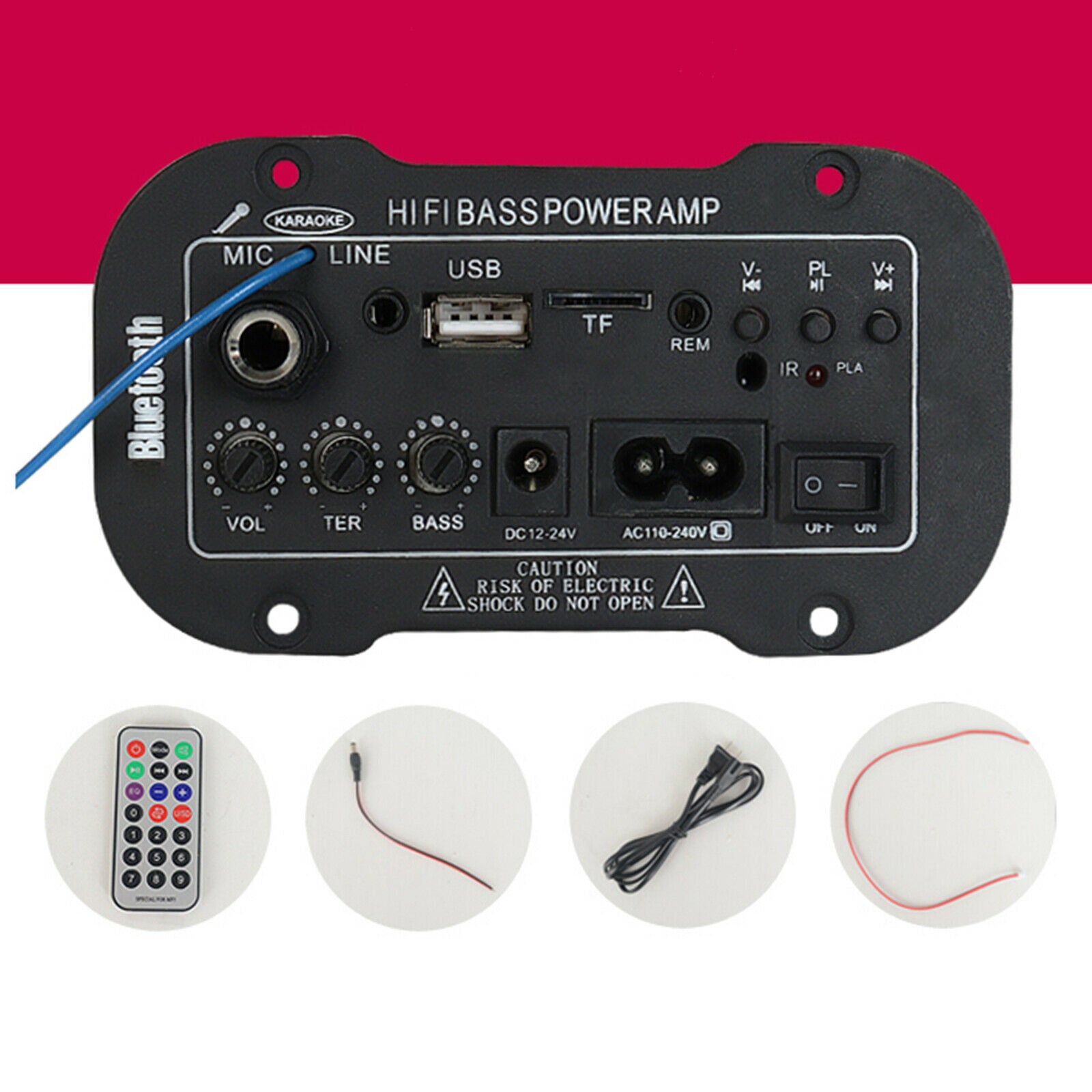 220V Bluetooth Hi-Fi Bass Power Amplifier AMP Radio Audio TF/USB Player DIY