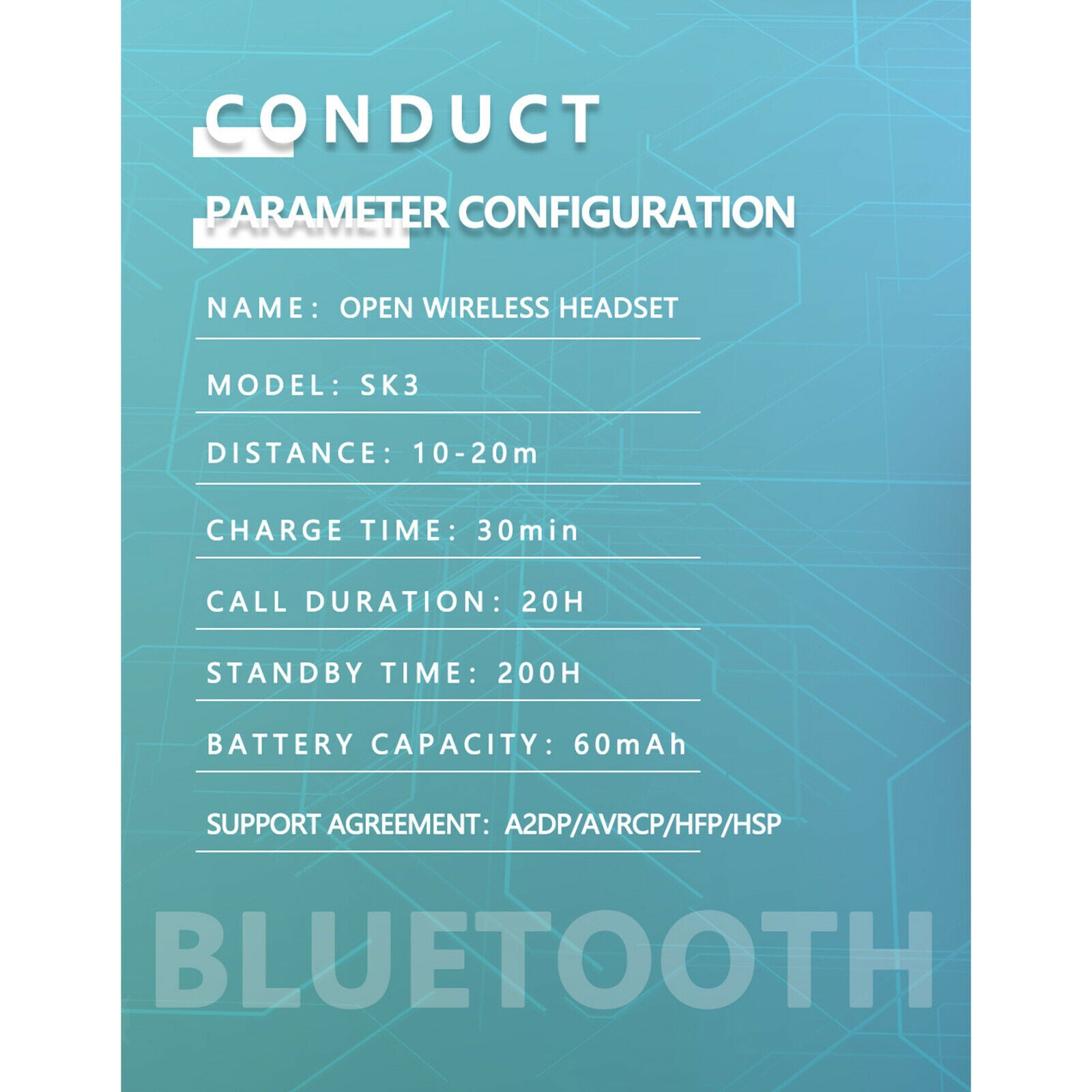 Open Ear Bluetooth Headset with Bone Conduction Running Earphones Waterproof