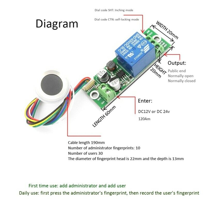 DIY Fingerprint Identification Module Fingerprint Authentication Control RelayI5