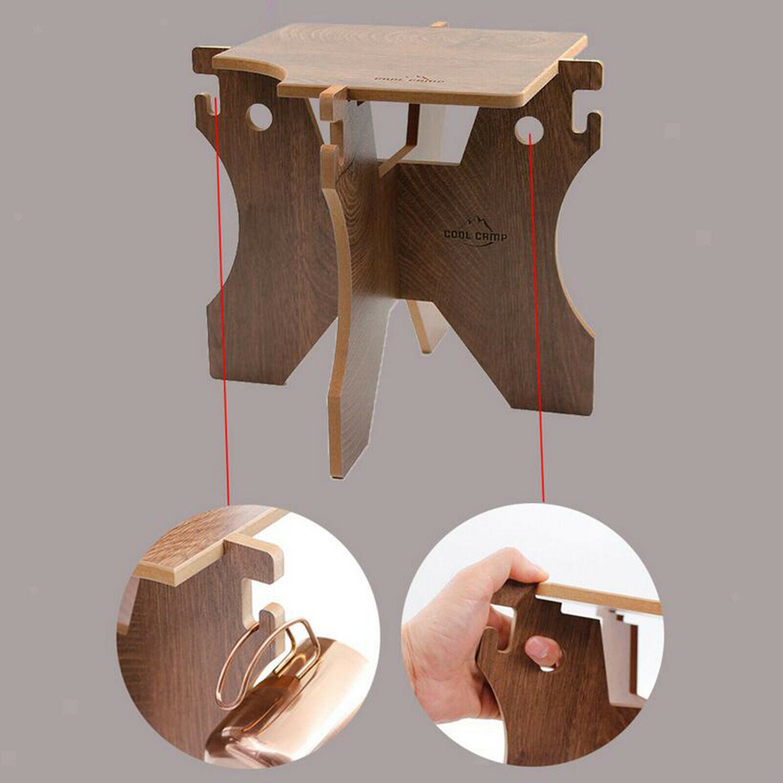 Camping Water Bucket Stand Wooden Holder Shelf Picnic Grill Folding Stool