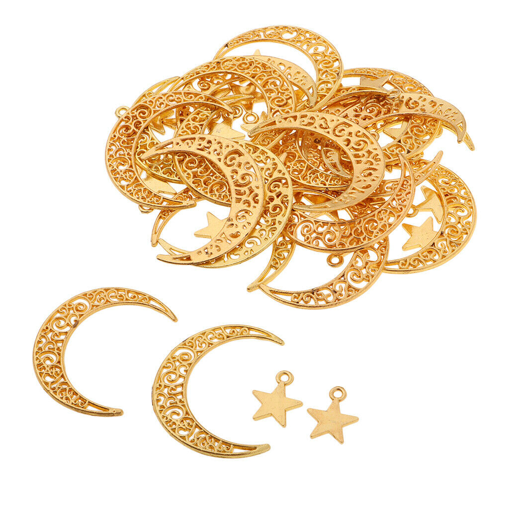 (Approx 50pcs) DIY Golden Color Alloy Moon Star Charms Pendant for Crafting, DIY