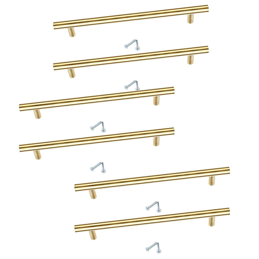 6pcs T-shape T-bar 20cm Pull Handle Door Knobs & Levelers Golden for Dresser