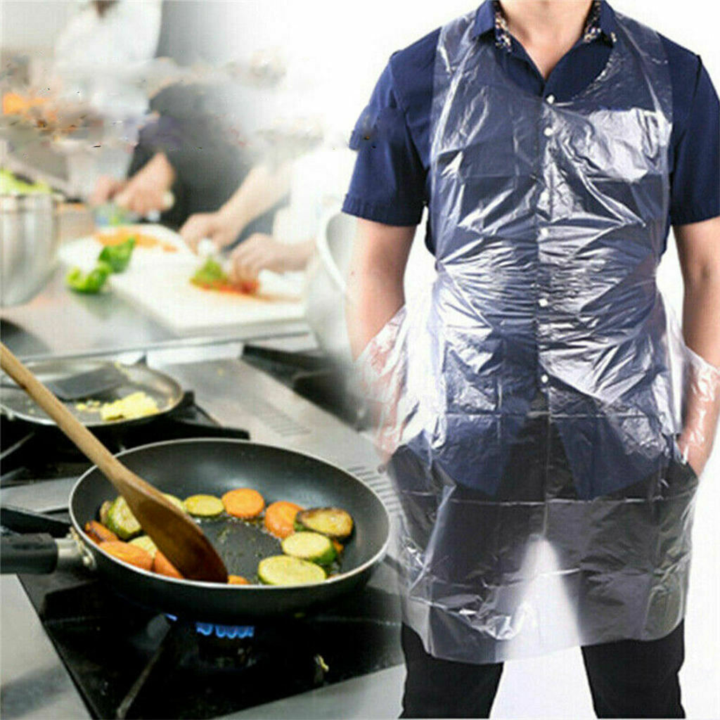 100 x Polyethylene Disposable Apron Waterproof Kitchen Cleaning Aprons