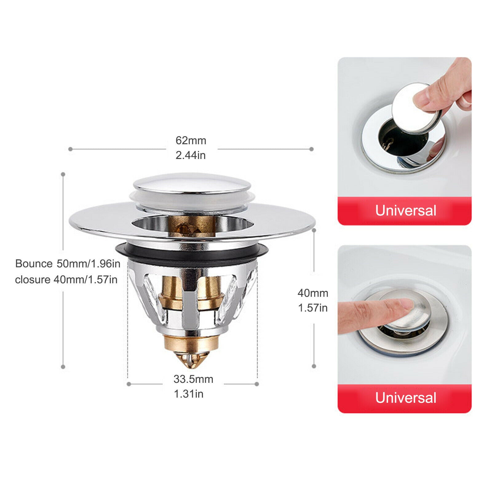Universal Wash Basin Bounce Drain Filter Up Drain Plug Bathroom Sink