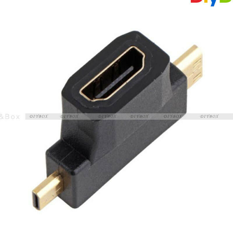 3 in 1 HDMI Female to Mini HDMI Male + Micro HDMI Male Adapter Connector Black