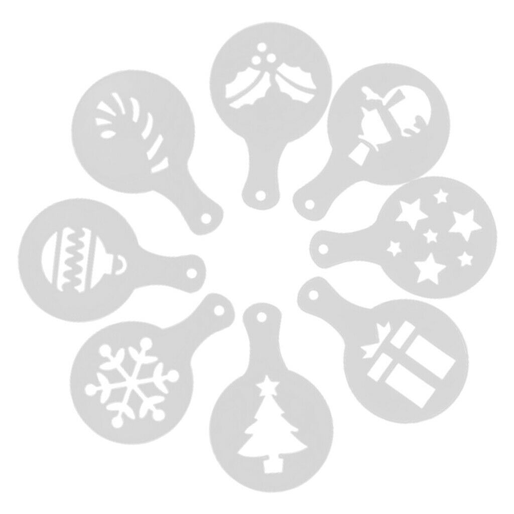 8PCS Coffee Stencil Cappuccino Foam Craft Home Kitchen Coffee Use - Christmas