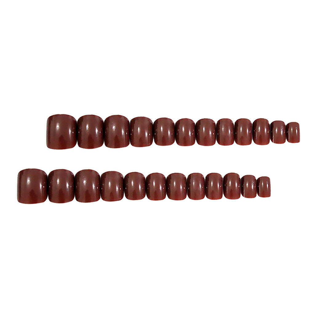 24Pcs Ballerina Full Cover Short False Nails Square Art Tips Set Cameo Brown