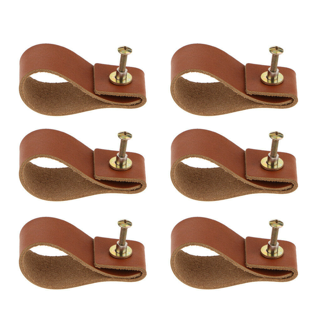 6Pcs PU Leather Cabinet Pulls Cupboard Drawer Door Furniture Knob Handle