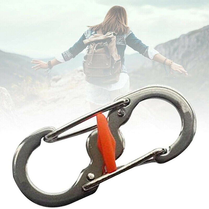 10Pc Outdoor Camping Carabiner Keychain with Lock 8Shaped S Buckle Metal Clip HN
