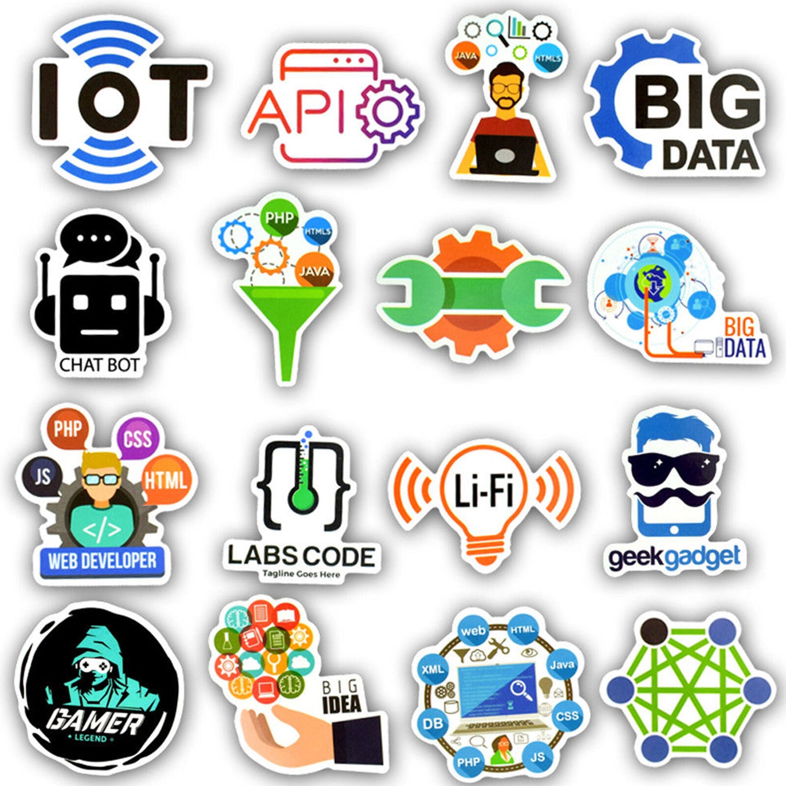 50 Programming Language Waterproof PVC Stickers Skateboard Luggage Laptop Decals