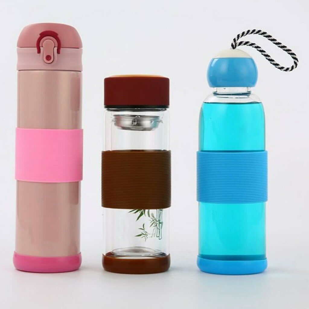 Outdoor Silicone Round Non-slip Water Bottle Mug Cup Sleeve Cover pink