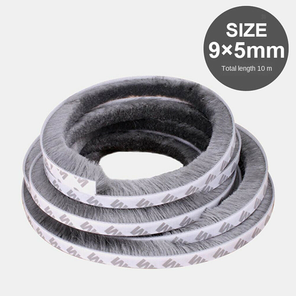 10M Self Adhesive Draught Excluder Brush Window Door Seal Tape Strip-9x5mm