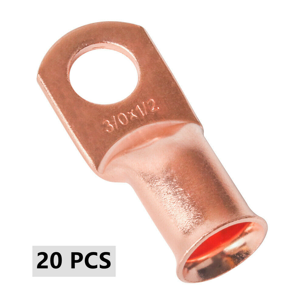 (20)3/0 AWG-1/2 Copper Wire Ring Terminal Battery Welding Cable Lug Connectors