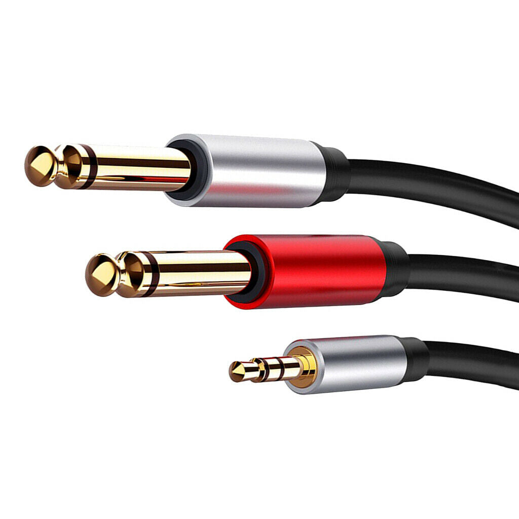 2x 3.5mm Male 1/8 "TRS Stereo Jack To 2 Double 1/4" 6.35mm Mono TS Male Split