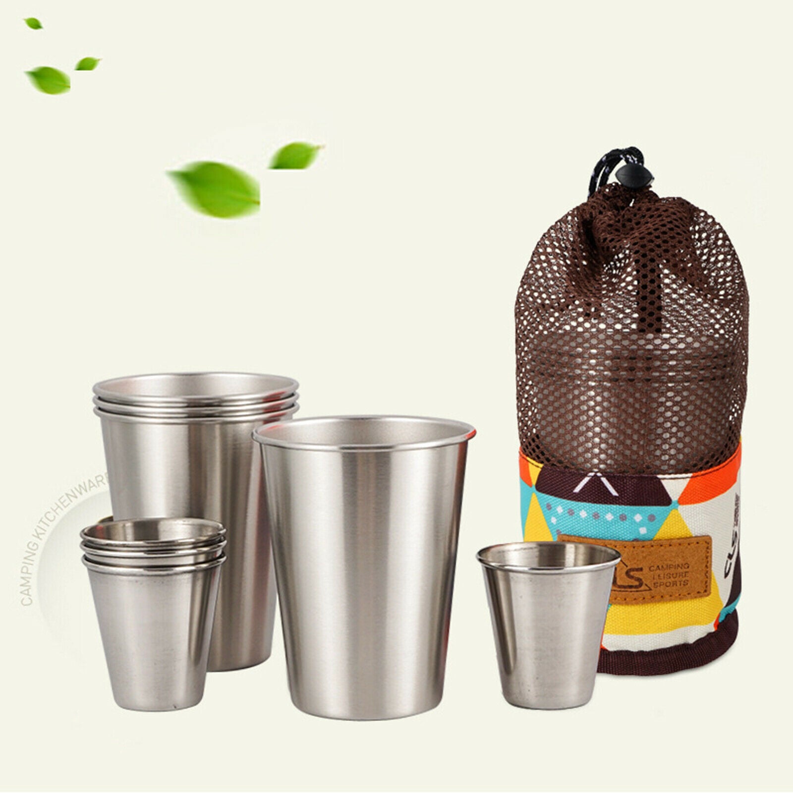 8x Stackable Stainless Steel Cup Milk Coffee Drinking Cups Travel Tumblers