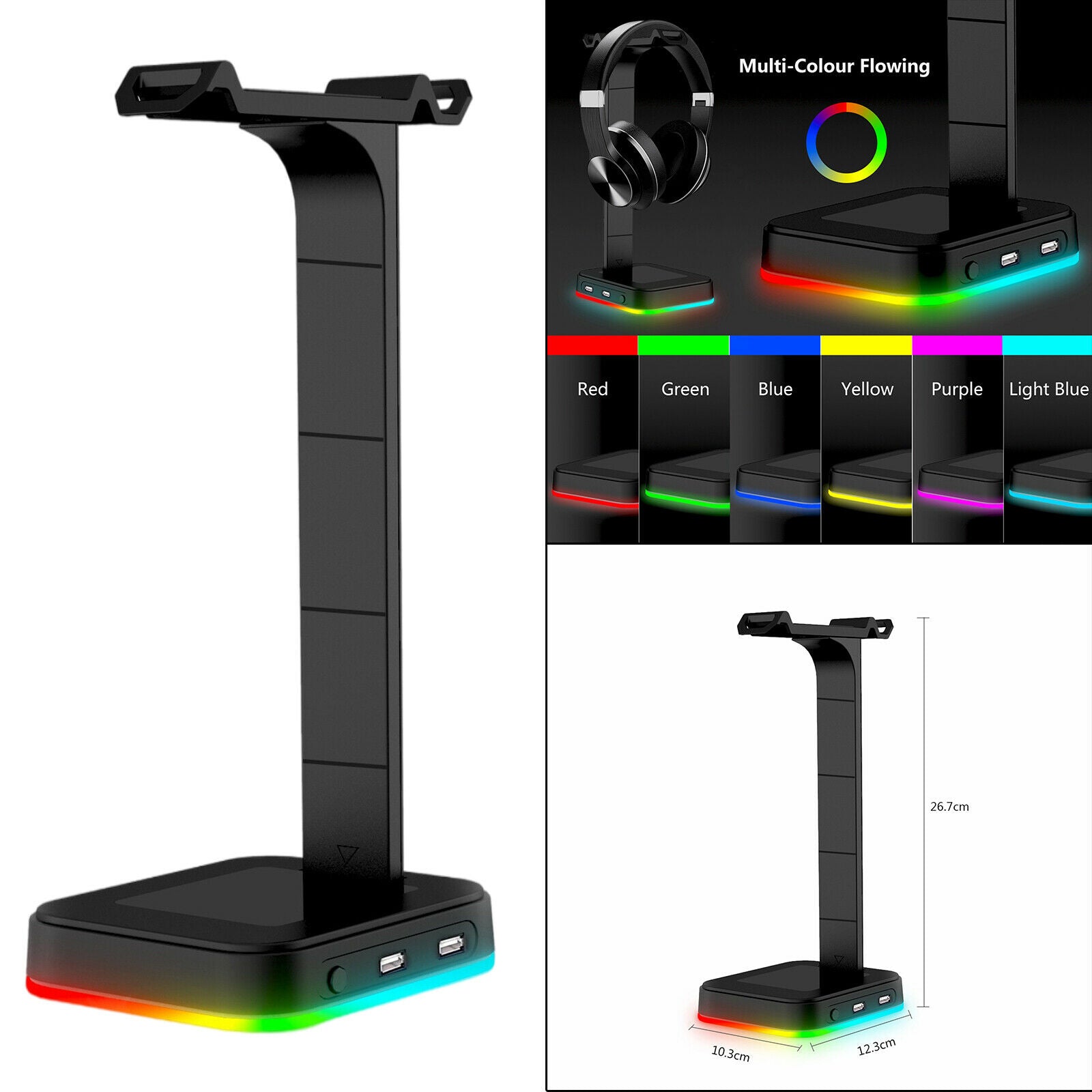 RGB Dual Headset Stand Gamer Headphone Hanger 2x USB Ports for Gamers Gifts