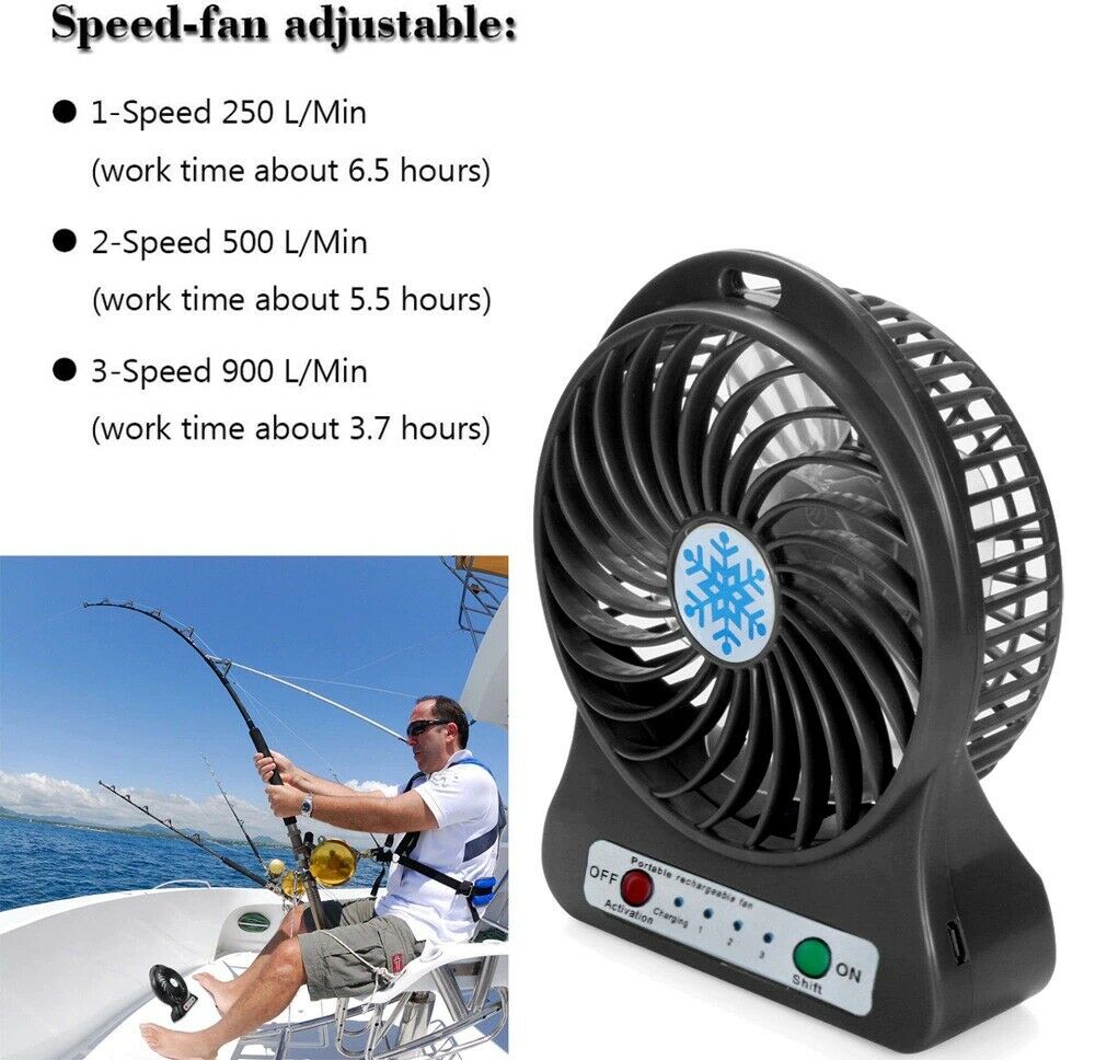 Portable Rechargeable LED Light Air Cooler USB 18650 Battery Handheld Mini Fan