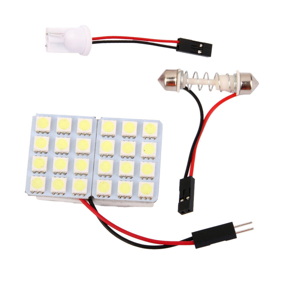 Car Interior Light Panel 24 SMD 5050 LED Bulb T10 BA9S Dome Adapter White