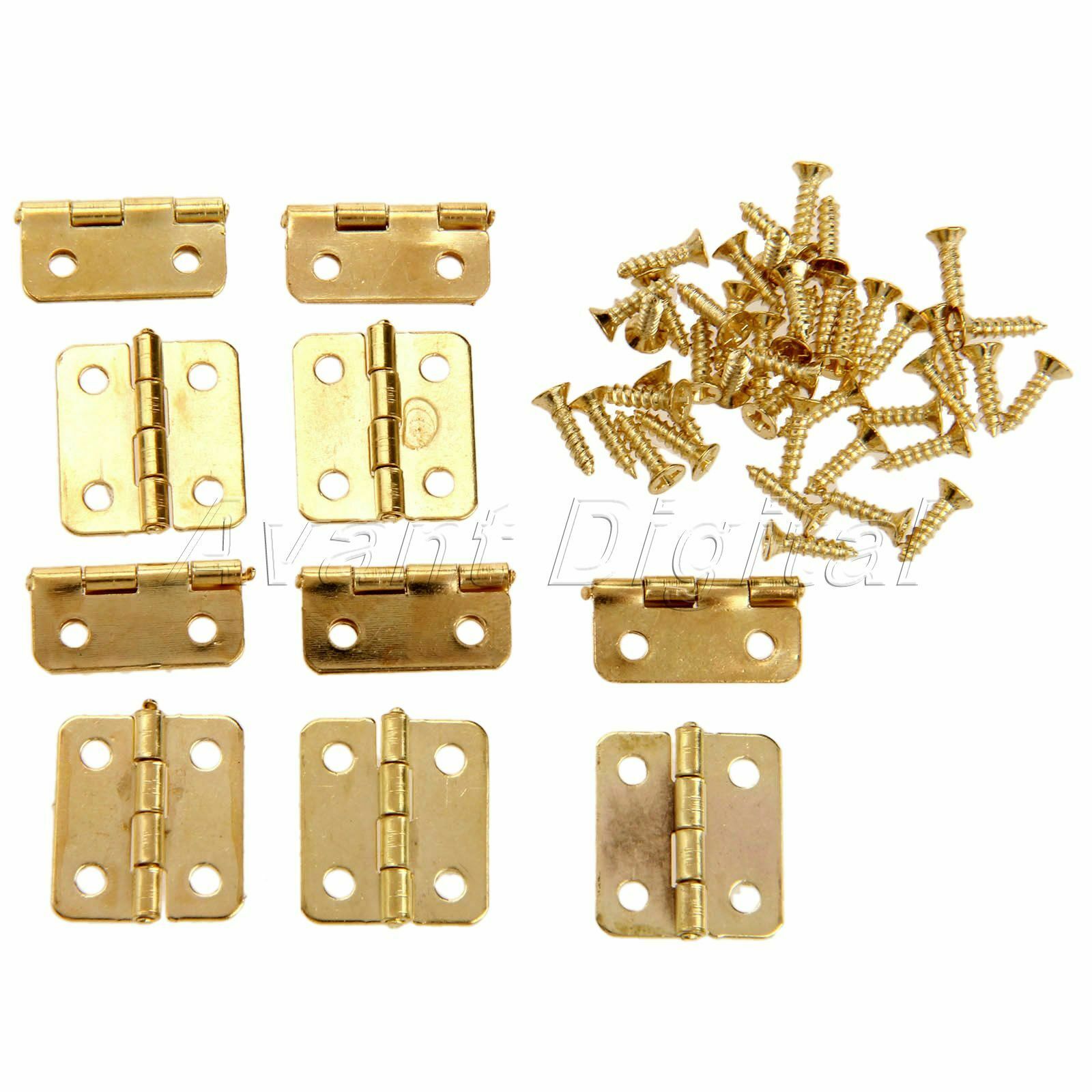50X Mini Golden Hinge Jewellery Box Cabinet Drawer Door Hardware Hinge w/ Screws