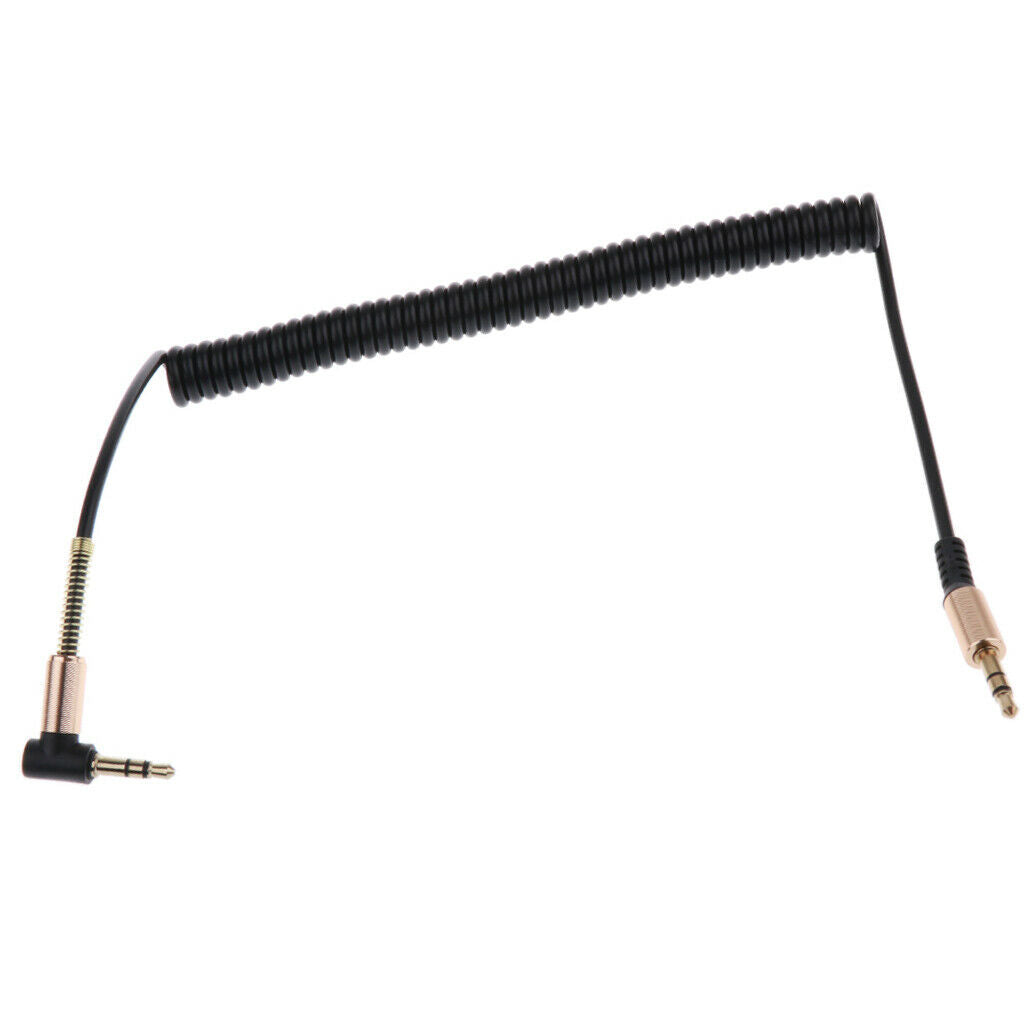 (1/8") Male-Male Coiled Audio Cable Wire For Headphone Audio Cable Black