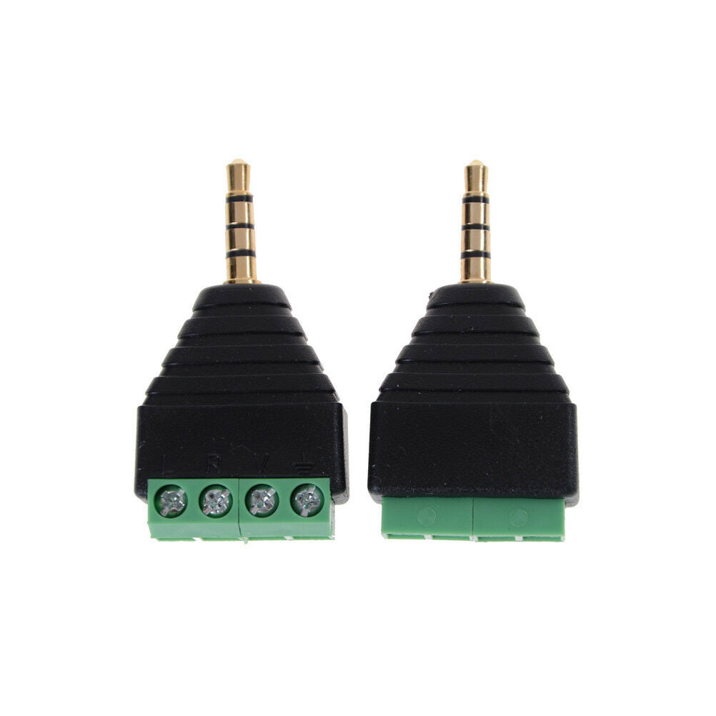 2Pcs 3.5 mm 4 pin Stereo Male to AV Screw Terminal Plug connector Tt