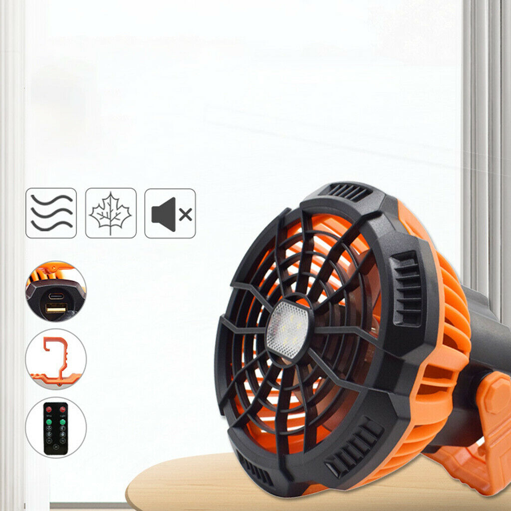 Portable Camping Fan with LED Lamp Tent Quiet Rechargeable Remote Control