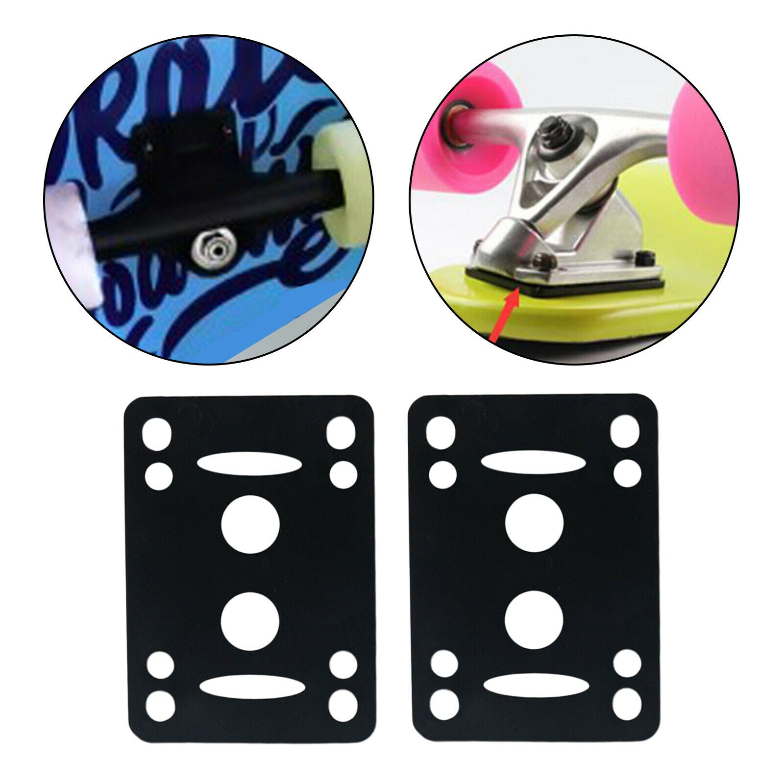 2Pieces Skateboard Longboard Shock Pads Rubber Risers Wheel Accessory Black