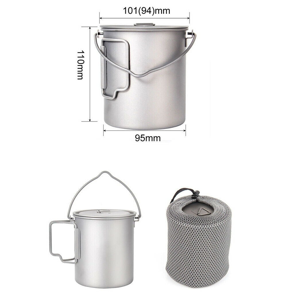 Healthy Titanium Cook Pot Outdoor Camping Hiking Backpacking Stockpot 750ml