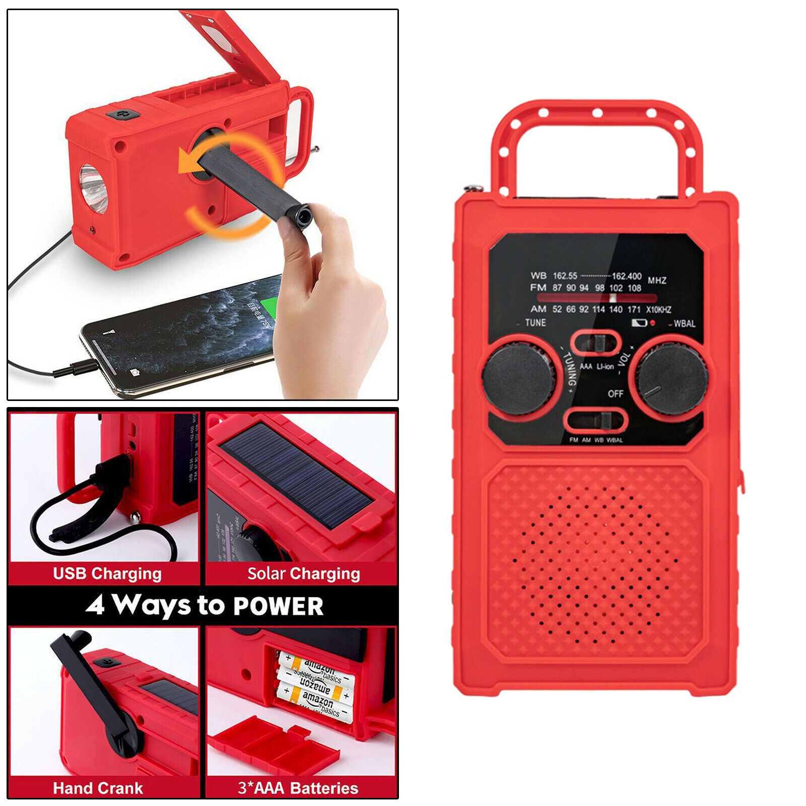 Emergency Solar Hand Crank Dynamo AM/FM/WB/NOAA Weather Radio Charger SOS