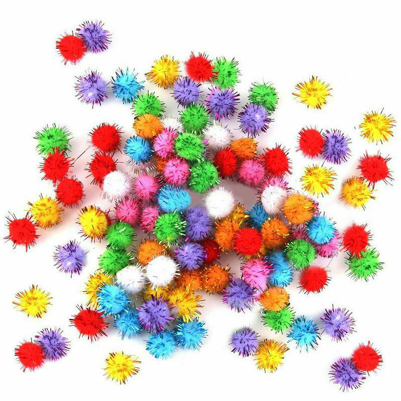 100pcs Glitzy POM POM Balls Sparkly Small Pompom Balls Cat Kitten Toys 1.5cm