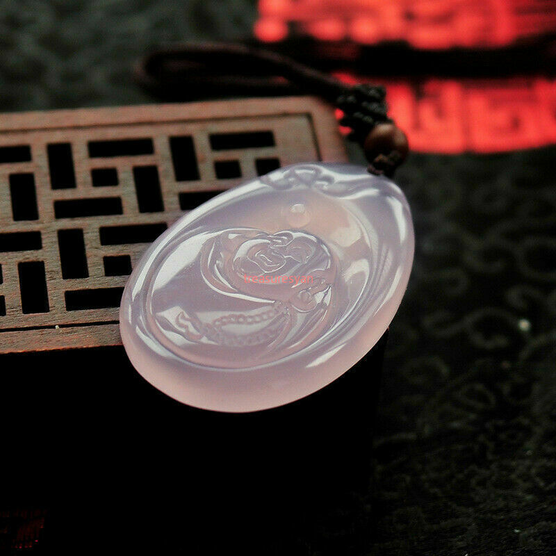 100% natural chalcedony iced violet hand-carved Buddha pendant 32x45mm AAA