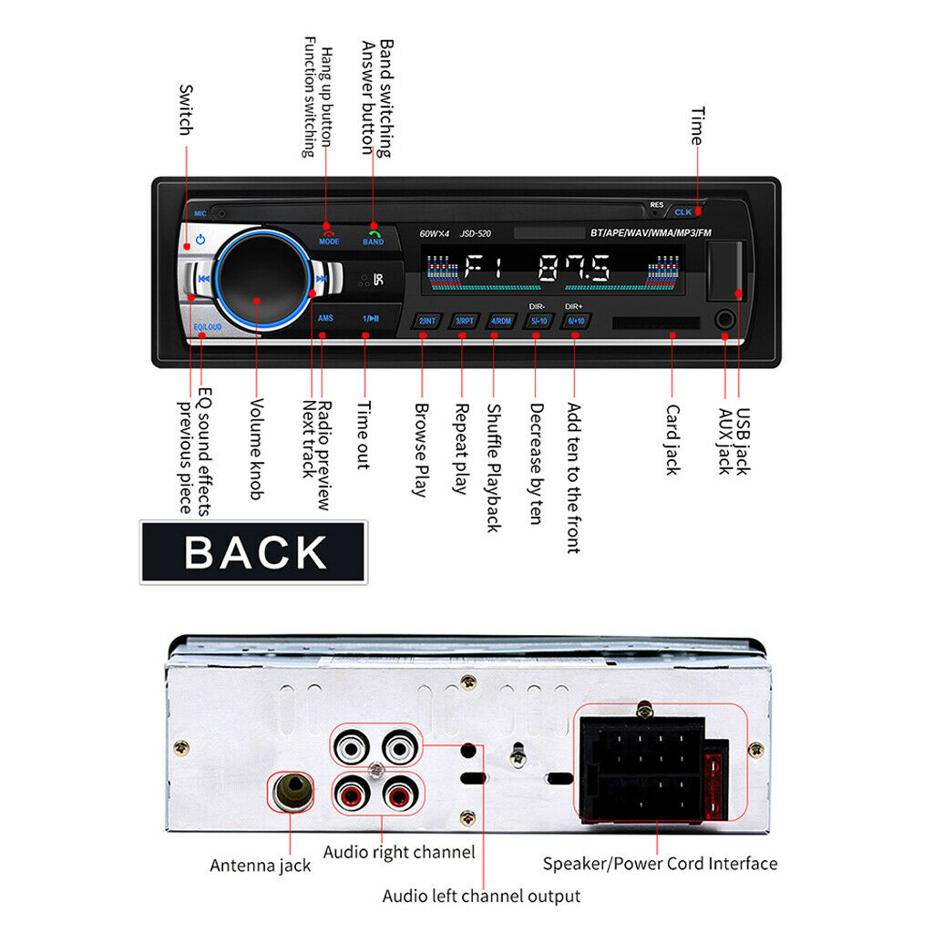 Car In-dash Stereo MP3 Player Device Bluetooth FM Radio Audio Handsfree Call