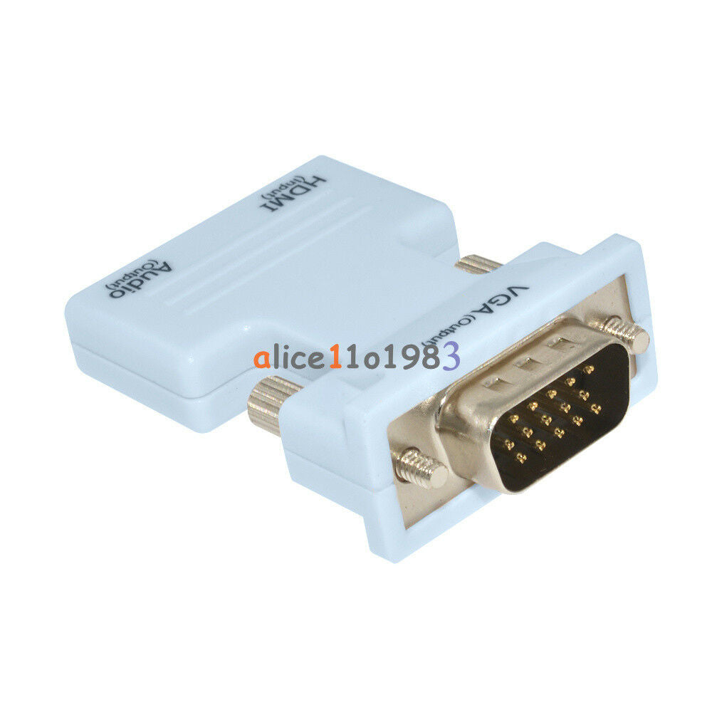 White HDMI Female to VGA Male Converter+Audio Cable Support 1080P Signal Output