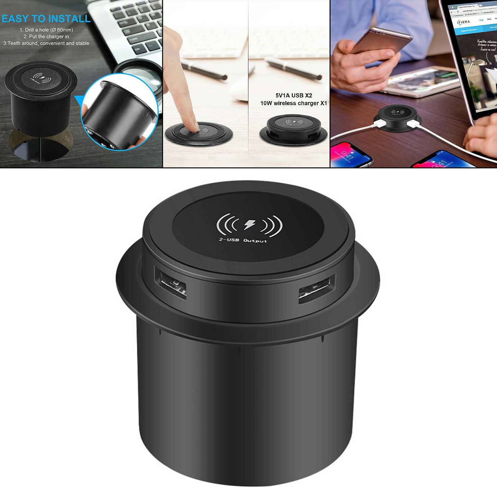 Qi Wireless Charger with 2 USB Charge Port Universal for Airport Earphone