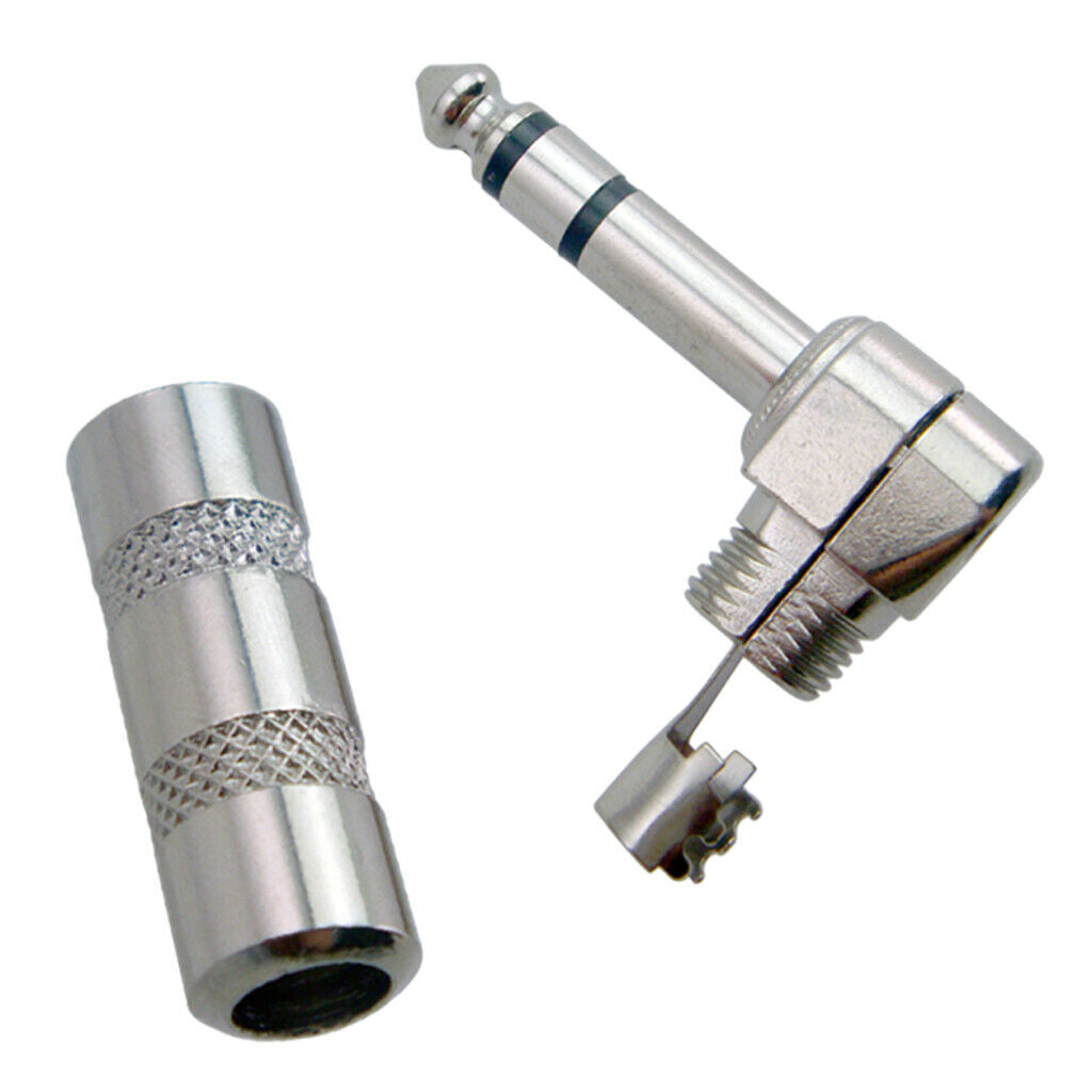 2PCS Guitar Audio Connector Plug 1/4" 6.35mm Right Angle Male Plated Stereo