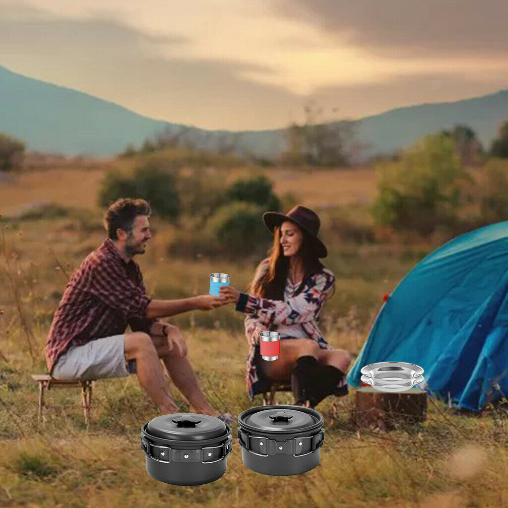 Hiking Camping Cookware Mess Set Outdoor Pan Plates Hiking Picnic Cooker