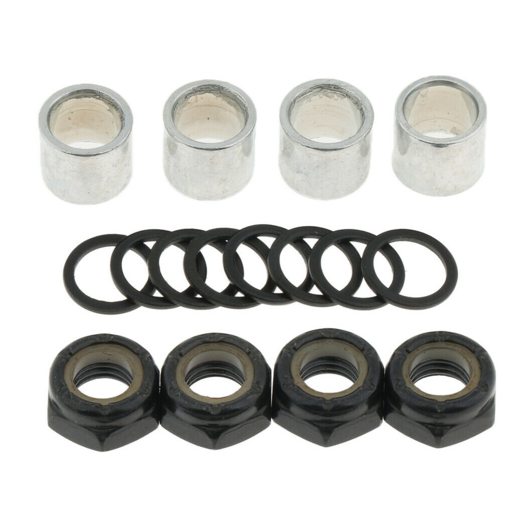 Longboard Truck Nuts Axle Speed Washers Skateboard Bearing Spacer Kit, Black