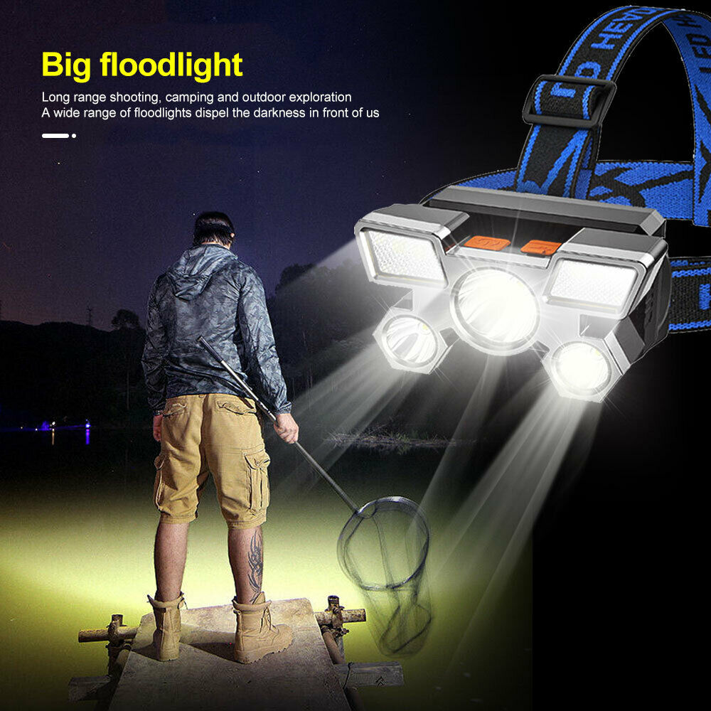Waterproof LED Headlamp 5 LED Rechargeable Head Light Torch for Fishing Camping